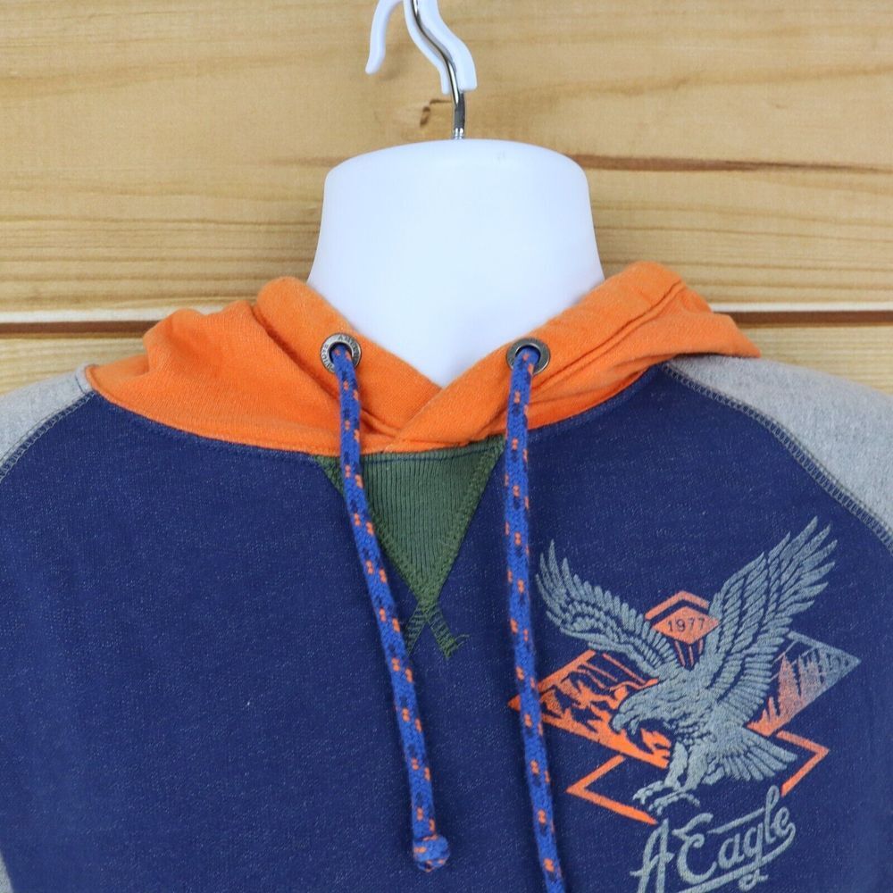 American Eagle VTG Hoodie Sweatshirt Mens Sz M Multicolor Colorblock Long Sleeve - Picture 5 of 6